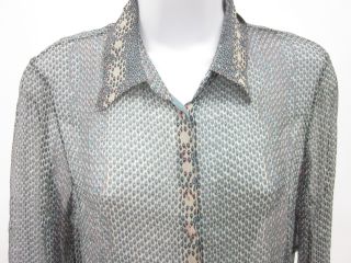   beige silk snake print blouse size large this blue silk blouse has