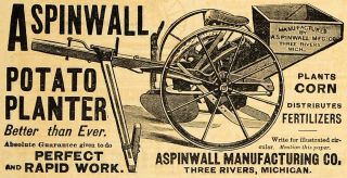 1890 Ad Aspinwall Potato Planter Corn Agricultural Machinery Farming 