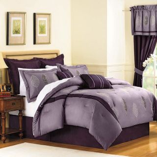 Ardsley 8 Piece Comforter Set w 2 Pillows 4 Shams Bedskirt Purple All 
