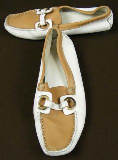 Tods Tan Top White Sided w Metal Grommet Accents Loafers 6 Flats 