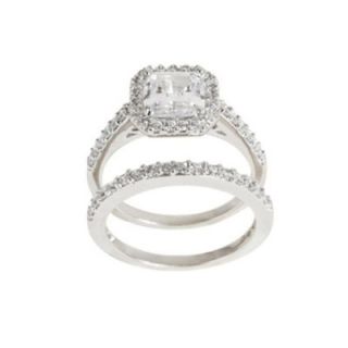 Carat Silver Asscher Cut Clear Diamond Bridal Ringset