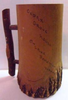 Antique Cedar Grove House Hotel Lake Bomoseen VT Turned Wood Monk Mug