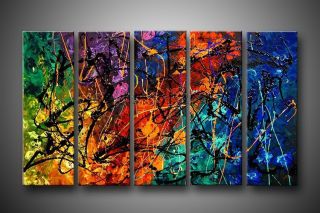   PAINTED HANDICRAFTS HUGE CANVAS ART MODERN ABSTRACT OIL PAINTING 5PC