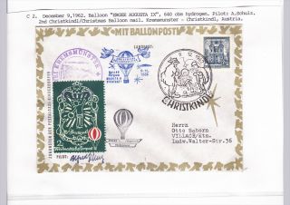 Austria 1962 2nd Christkidl Christmas Balloon Mail Cacheted Cover 
