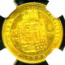 1883 Austria Hungary Gold Coin 20 Francs 8 ft NGC Gem
