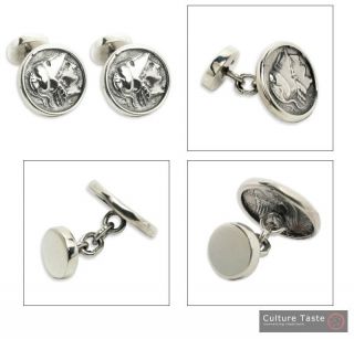 Athena Nike Alexander The Great Stater Greek Coin Silver Cufflinks 