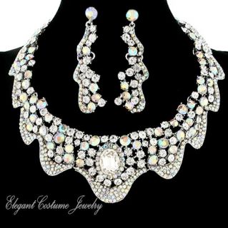 Aurora Borealis & Clear Wave of Elegant Crystal Chunky Necklace Set 17 