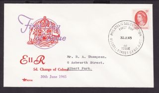 1965 QEII 5D Change of Colour First Day Issue Stamp on Illustrated F D 