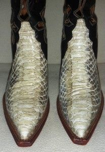 New Ferrini Black Leather White Python Cross Western Cowboy Boots 