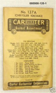 Carburetor Gasket Kit Chrysler 1933 1934 1935 1936