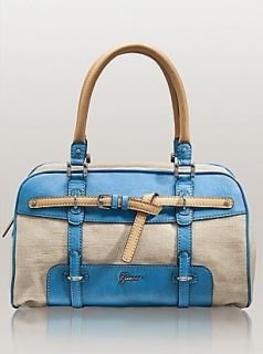 Authentic Guess Avera Handbag Box Bag Satchel Purse Canvas Blue