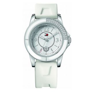 Tommy Hilfiger Aventura Womens Watch All White Crystals Rubber Strap 