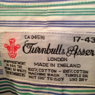 Turnbull and ASSER London Mens Size 17 43cm Retail $345