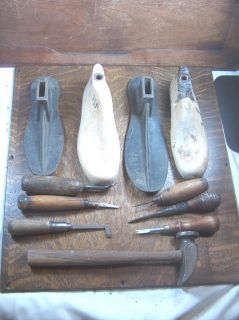  Cobblers / Leather Workers Tools Wood & Steel Shoe Forms, Hammer Awls
