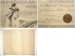 1901 Pan Am Award Certificate Skaneateles Creamery NY