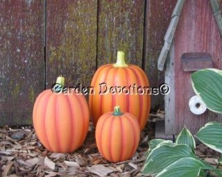 3pc Terra Cotta Pumpkins Fall Decor Indoor Outdoor