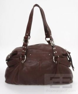 Makowsky Brown Leather Silver Buckle Trim Handbag