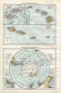 Antique 1895 Times Atlas Map of South Pole Polynesia RARE 1st Edition 