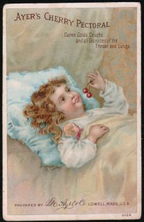 Ayers Cherry Pectoral Girl & Doll in Bed Vintage Victorian Trade Card 