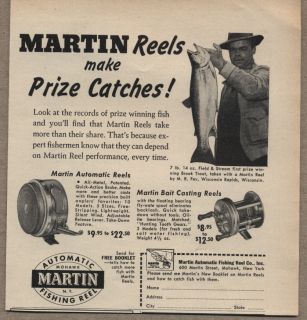 Original 1952 Vintage Ad Martin Automatic Bait Casting Fishing Reels .