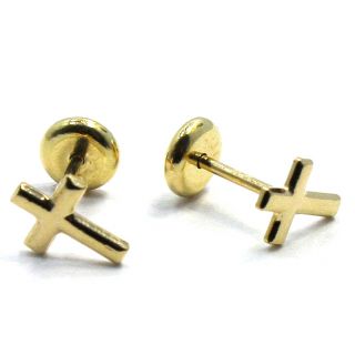   Tiny Crucifix Cross Earrings Girl Baby Childs Infants High Security