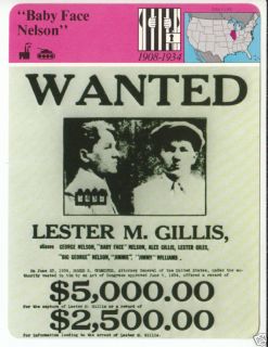 Baby Face Nelson Lester M Gillis Wanted Poster Card