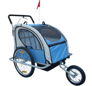 9366 aosom 2in1 double baby bike trailer and stroller blue