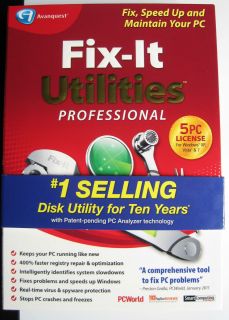Brand New SEALED Avanquest Fix It Utilities Professional 5 PC License 