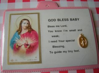 New Born Baby Girl Prayer Card with Metal Medal New