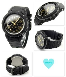 Brand New Casio Baby G BGA153 1B Big Black Face Gold Numeral with 