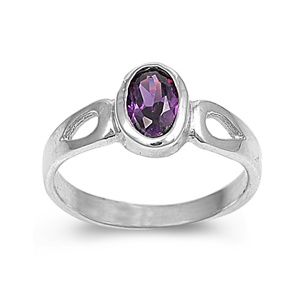 Sterling Silver Ring Size 1 CZ Purple Amethyst Baby Girl Pinky Toe 
