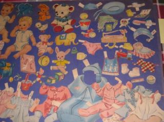 Vintage 1940s Baby Toddler Paper Dolls 6 Clothing Accessories 4G 