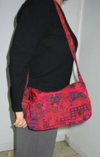 Woven Fabric Handbag Purse Tote Bag 4 Pocket Shoulder Anter Druze Red 