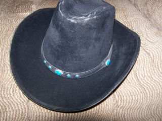   WESTERN BLACK HAT W/ LEATHER HAT BAND W/ TURQUOISE STONES BAILEY