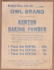 Victorian Trade Card Kenton Baking Powder Owl Brand Girl and Robin 