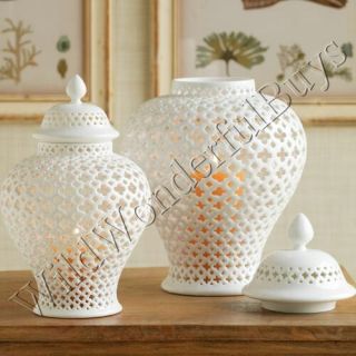 Ballard Designs Pierced Ginger Jar Lid Vase White Med