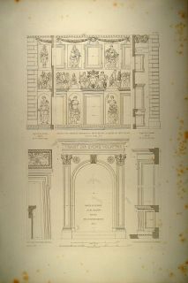 1860 Engraving Renaissance Architecture Door Roman Rome   ORIGINAL