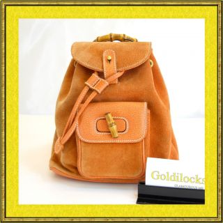 Used Gucci Orange Suede Mini Backpack w Bamboo Handle Auth Free 