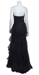 Badgley Mischka Black Strapless Ruffle Tiered Sequins Formal Gown 