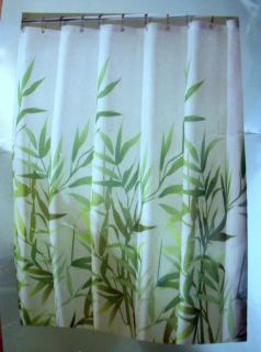   Beautiful Green Bamboo Leaves Polyester White Shower Curtain