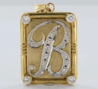 Vintage 14k Gold Diamond Letter B Initial Pendant Estate Fine Jewelry 