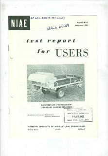 Niae Test Report Bamford CST1 Bombardier Farmyard Manure Spreader 1965 