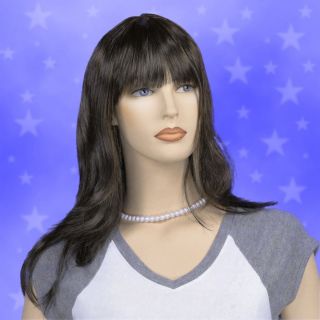Long Straight Brown Wig with Highlights and Bangs Z7486