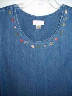 Christopher Banks Med Blue Denim Jumper Dress Autumn Embroidery 