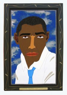 Rare Original Barak Obama Art by Famous Outsider Artist Chris Roberts 