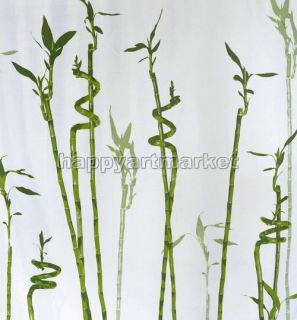 Chinese Bamboo Green Design Bathroom Beautiful Fabric Shower Curtain 