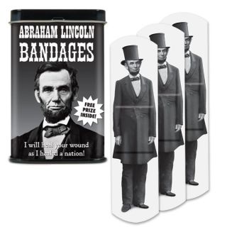 Abe Abraham Lincoln Bandages Band Aides & Tin Sterile Strips Joke Gag 