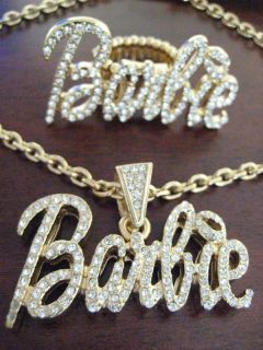 Nicki Minaj Barbie Pendant Necklace Ring Gold Clear