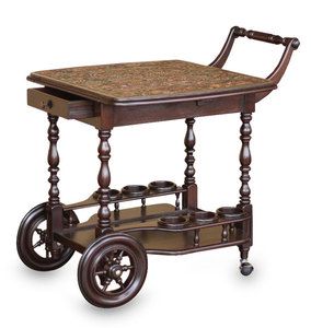   PARADISE Artist Crafted ROLLING BAR CART Wine RACK Wood TOOLED Leather