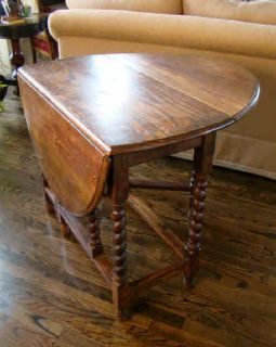 Antique English Oak Barley Twist Drop Leaf Dining Table